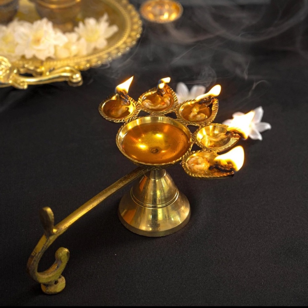 Swami Pure Brass Panch Deepak Aarti Oil Lamp Pooja Mandir Handmade Decorative